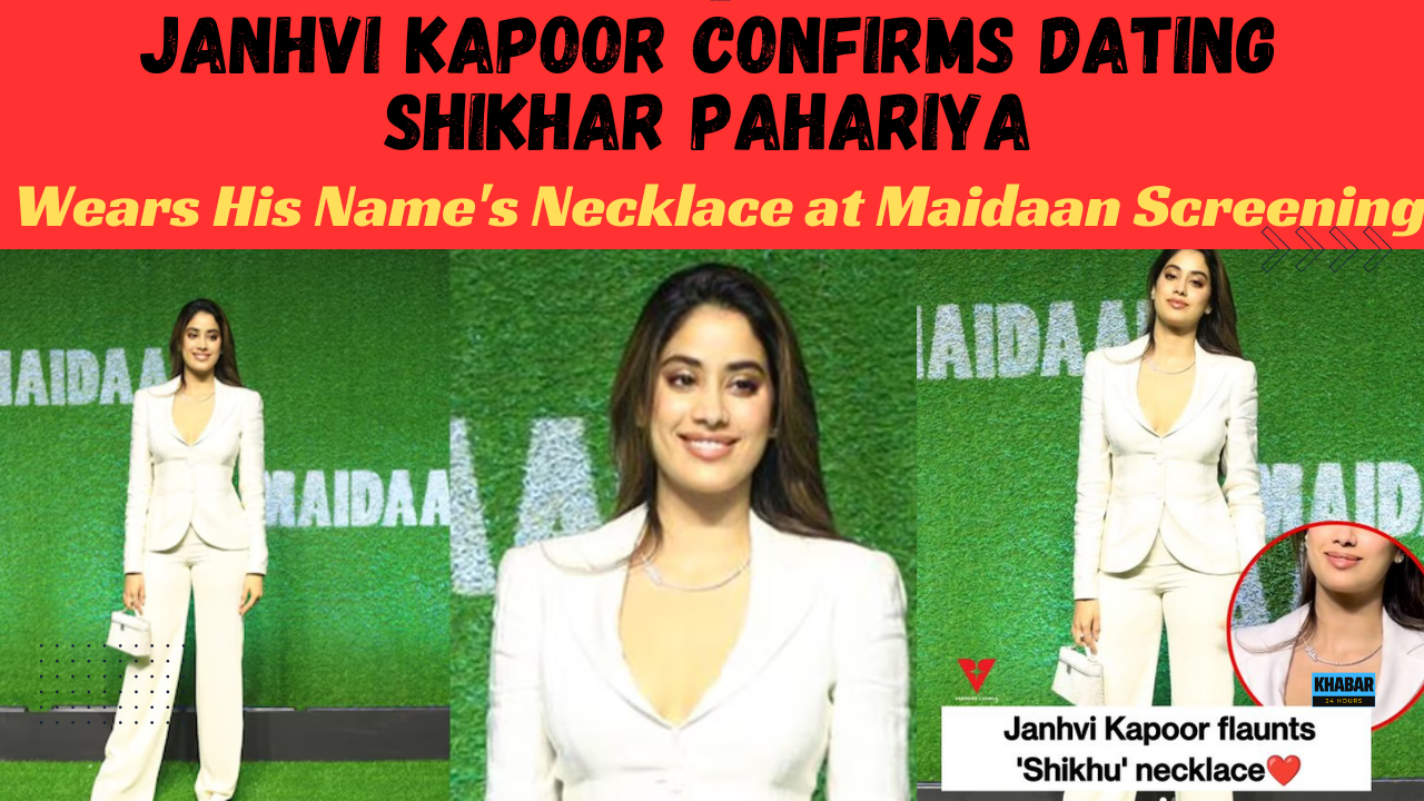 "Janhvi Kapoor Adorns Shikhar Pahariya's Name Necklace at 'Maidaan' Screening"